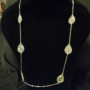 19" silver necklace w/ black crystal stones
